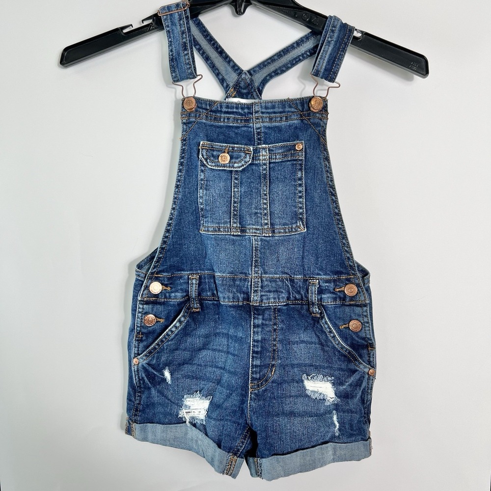 Vintage Jordache Girls Size 7–8 Denim‎ Overall Shorts Distressed EUC
